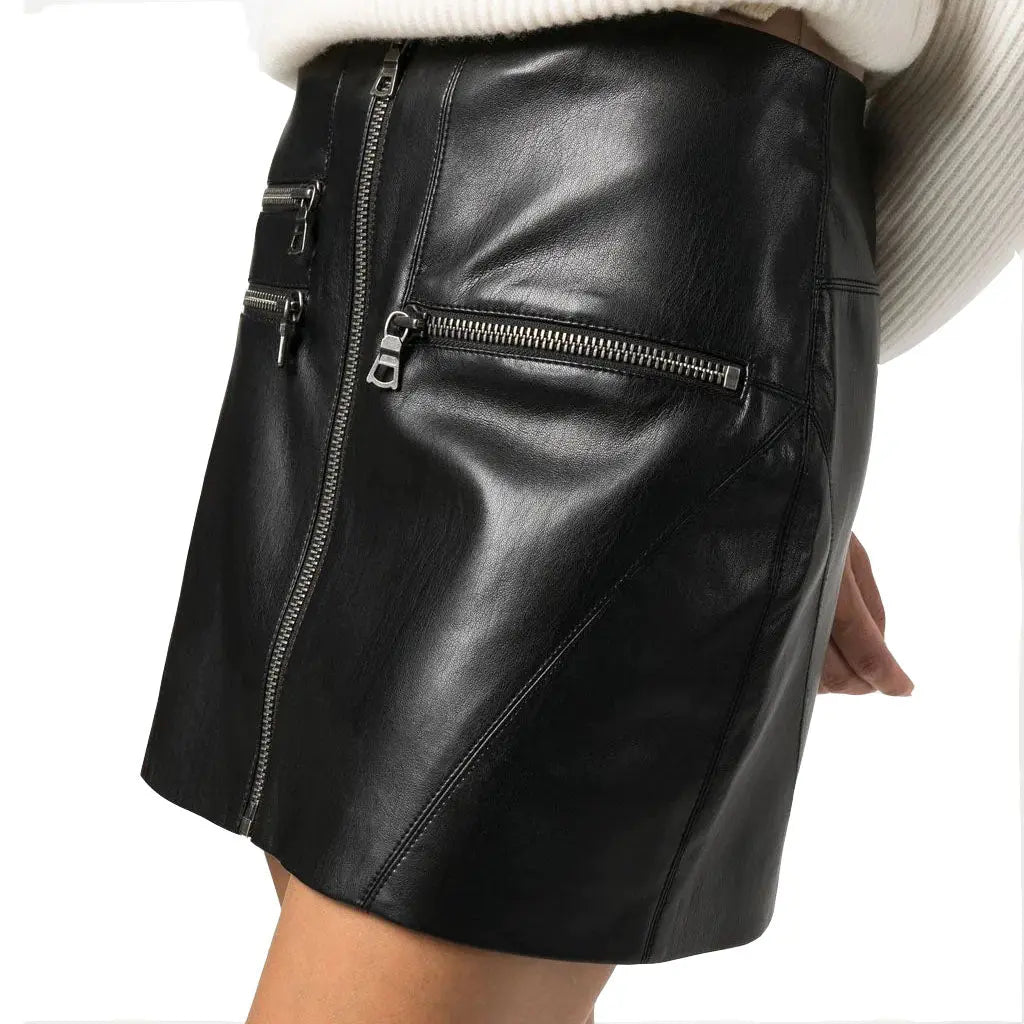 Modern Zip-Up Leather Mini Skirt For Summer high waist skirt