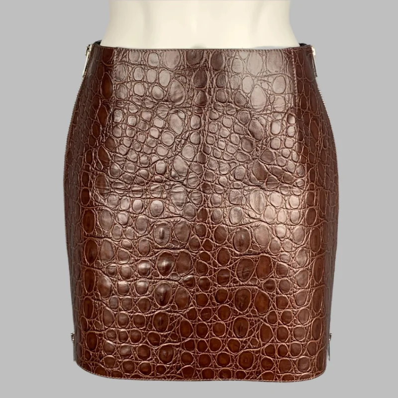 GIVENCHY SS 2021 Size 4 Brown Crocodile Effect Vintage Leather Mini Skirt cashmere skirt plush