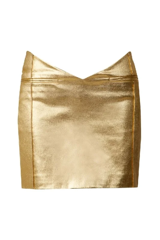 GOLDEN FAUX LEATHER MINI SKIRT floral skirt print