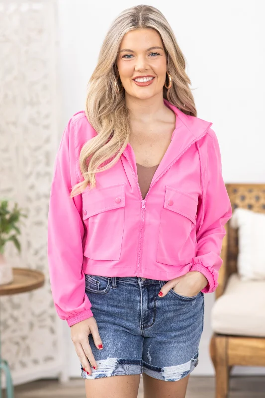 Pink Hooded Jacket With Drawstring Satin Jacket Silk Jacket Chiffon Jacket