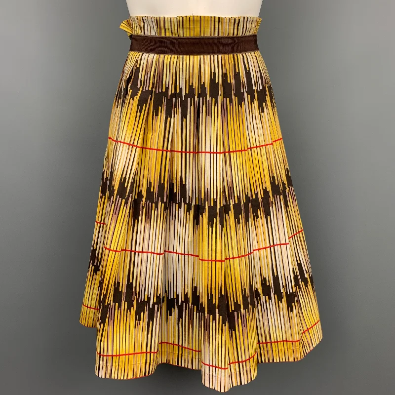 ROZAE NICHOLS Size L Yellow Brown Cotton Stripe Skirt wool skirt sturdy