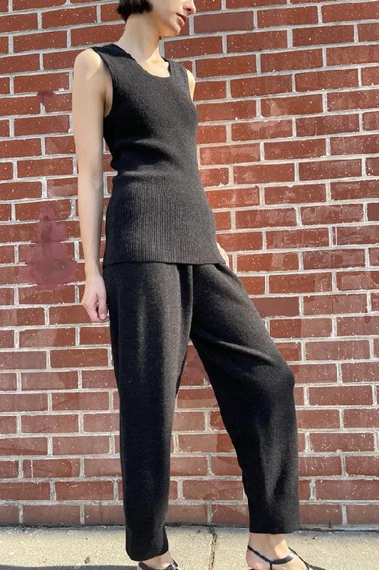 Base Pants in Black Melange Trendy High-Waist Trousers