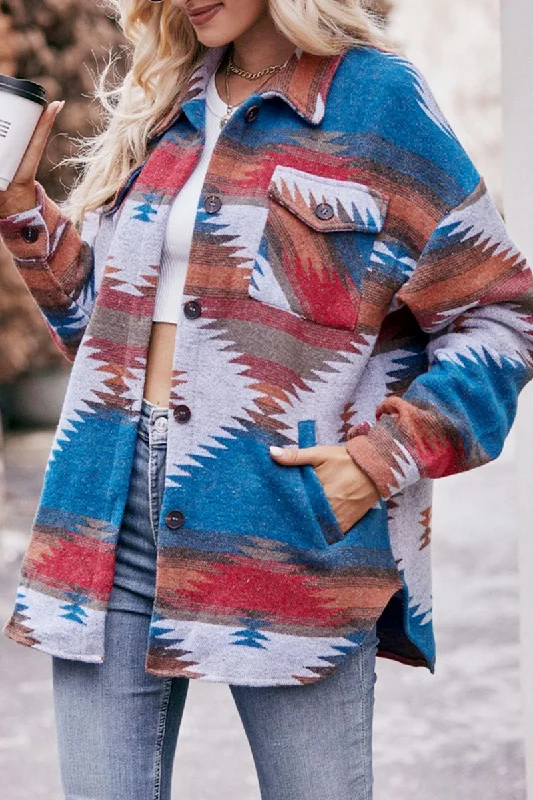 WOMEN AZTEC LAPEL LONG SLEEVE WESTERN JACKET Faux Fur Fabric Real Fur Fabric Shearling Fabric WOMEN AZTEC LAPEL LONG SLEEVE WESTERN JACKET Faux Fur Fabric Real Fur Fabric Shearling Fabric