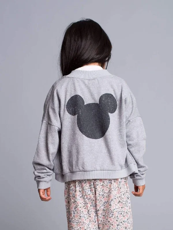 Grey Mickey Zip-up Sweater Chenille Blend Fleece Blend Nylon Blend