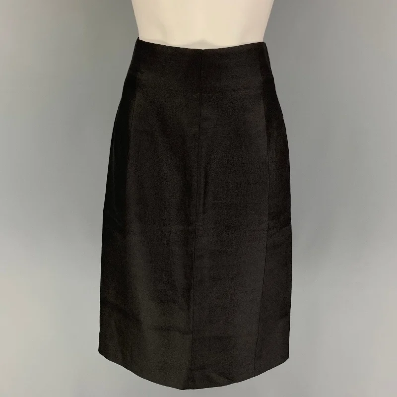 VERSACE Size 8 Black Wool Silk Pencil Below Knee Skirt cashmere skirt rich