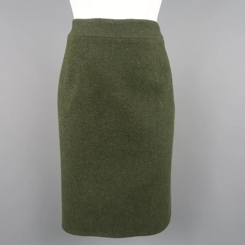 RALPH LAUREN Size 8 Olive Wool / Cashmere A Line Skirt flowy skirt hem