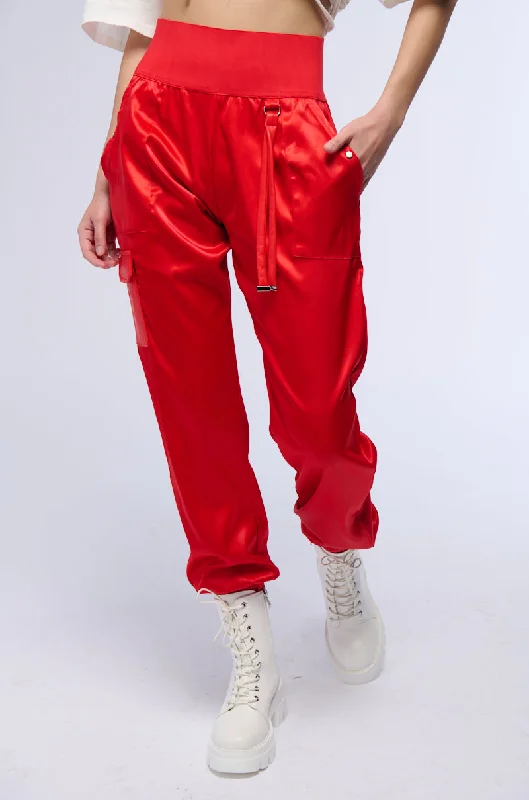 RICH GIRL ENERGY SATIN HIGH WAIST JOGGER PANT Elegant Silk Pants