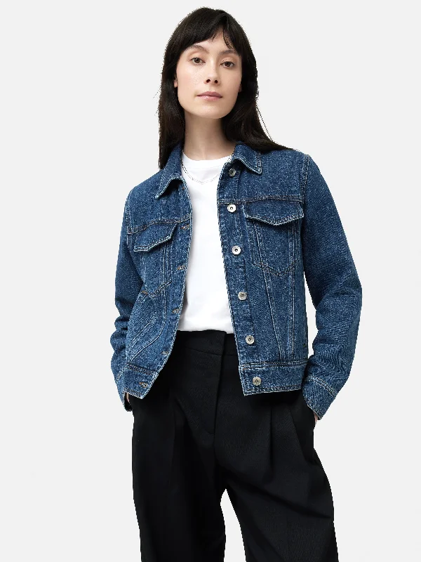 Boxy Denim Trucker Jacket | Vintage Mid Blue Anorak Shell Jacket Lightweight Jacket
