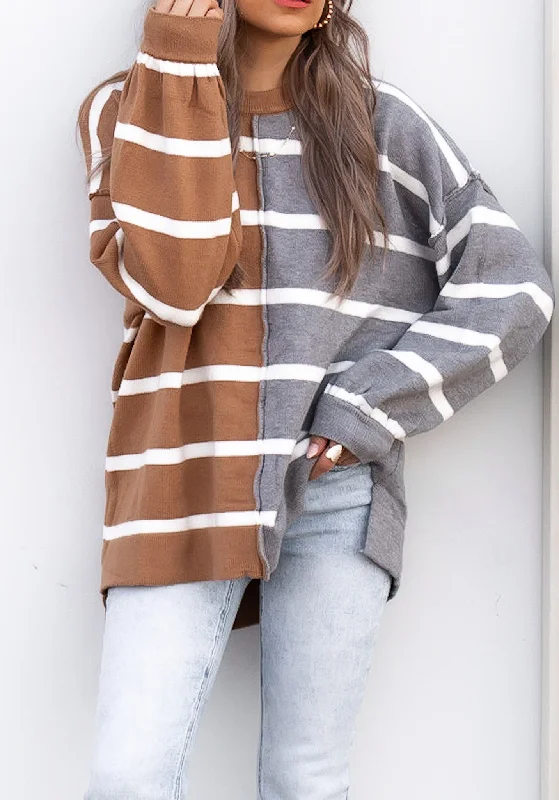 Luxe Half and Half Oversized Stripe Sweater Velvet Chenille Corduroy