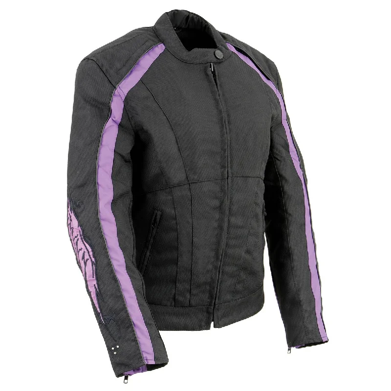 Milwaukee Leather SH1954 Women's Black and Purple Textile Jacket with Hoodie Zip-Up Jacket Button-Up Jacket Milwaukee Leather SH1954 Women's Black and Purple Textile Jacket with Hoodie Zip-Up Jacket Button-Up Jacket