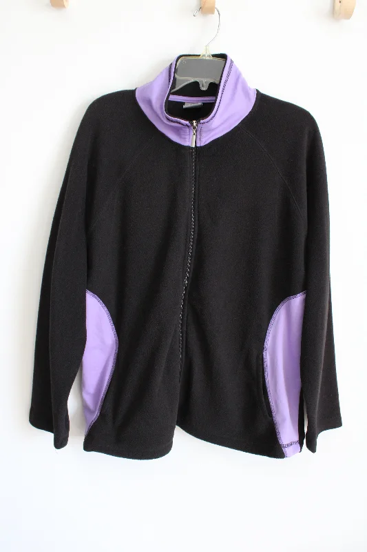 Starting Point Black Purple Fleece Jacket | XL Print Jacket Jacquard Jacket Patchwork Jacket
