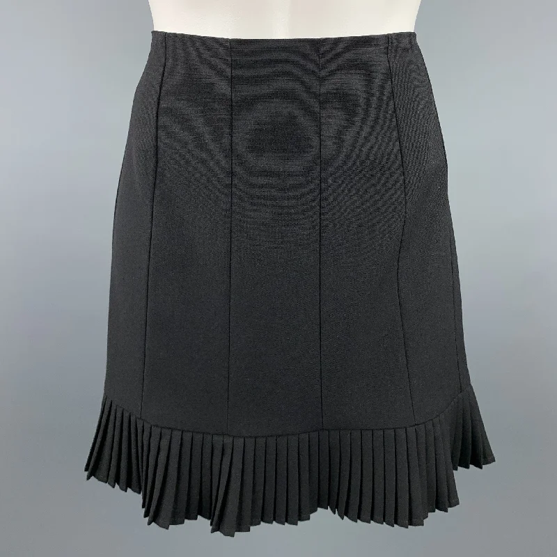 DRIES VAN NOTEN Size 6 Black Wool / Nylon Pleated Mini Skirt corduroy skirt cozy