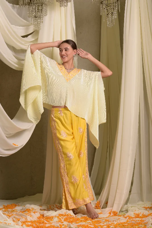 Reyna Gara Glazed Pleated Cape With Pants Soft Cotton Pants