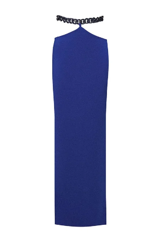 BLUE CUT-OUT MIDI SKIRT WITH CHAINS satin skirt smooth