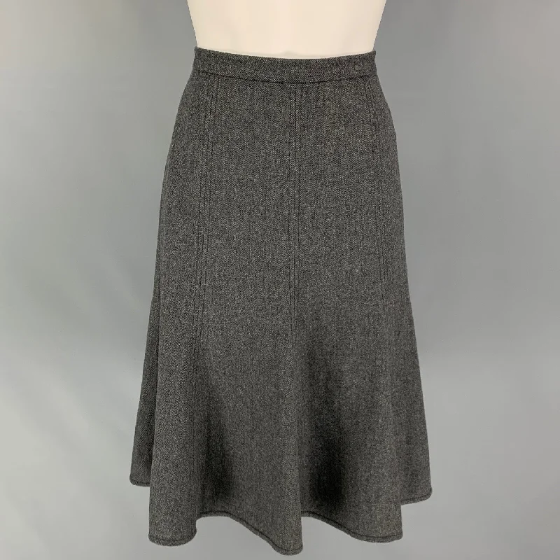 DOLCE & GABBANA Size 4 Grey Wool Blend Herringbone Tulip Below Knee Skirt cashmere skirt fine