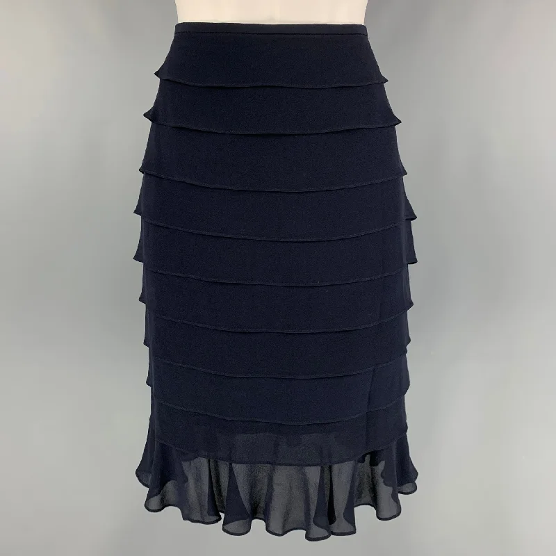 ESCADA Size 8 Navy Silk Layered Skirt wool skirt warm