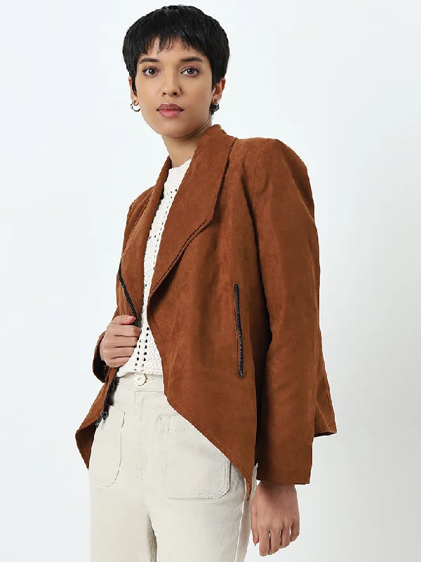 LOV Tan Faux-Suede Jacket Jacket Blazer Coat