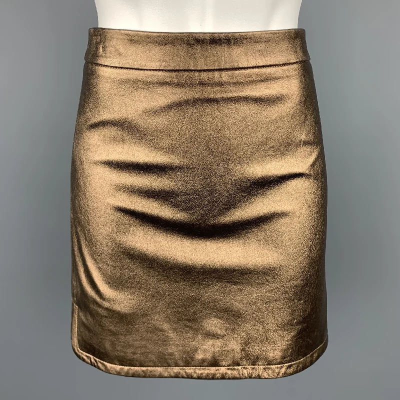 REBECCA MINKOFF Size 6 Gold Leather Mini Skirt linen skirt light