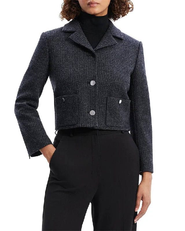 Theory Boxy Crop Wool-Blend Patch Jacket Fleece Fabric Down Fabric Feather Fabric