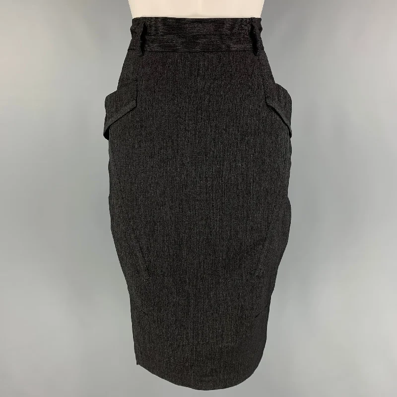 MARITHE+FRANCOIS GIRBAUD Size 6 Charcoal Wool Blend High Waisted Skirt satin skirt smooth