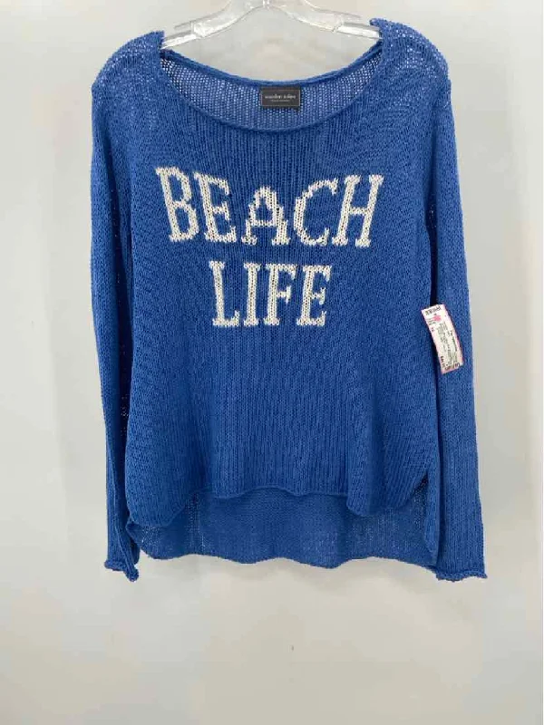 Pre-Owned Wooden Ships Blue Size XS Graphic Sweater Solid Print Embellished