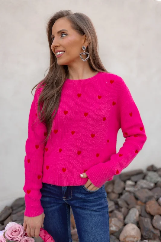 Forever Yours Heart Embroidery Sweater Satin Blend Silk Blend Wool Blend