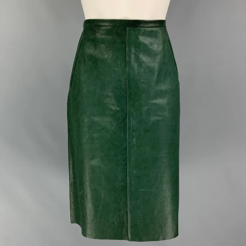 GERARD DAREL Size 4 Green Lamb Skin A-Line Skirt velvet skirt glossy