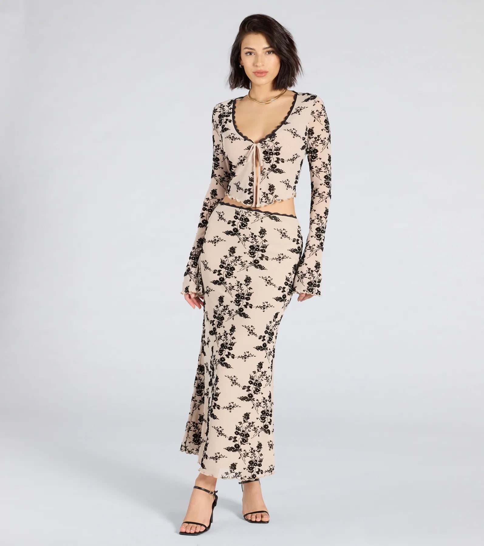 Flirt Alert Flocked Floral Mesh Maxi Skirt chiffon skirt flowing