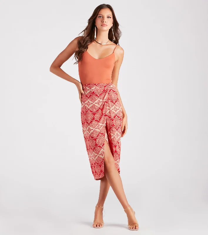 Boho Summer Style Wrap Midi Skirt silk skirt sleek