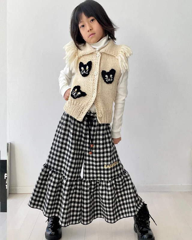 TAGO Ruffled Pants in Black Check Modern Skinny Pants