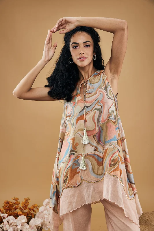 Marble Mosaic Embellished Top With Pants Chic Wool Trousers