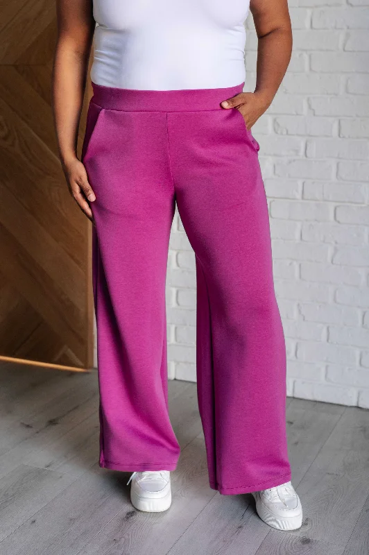 Hazel Blues® |  Resort Travel Wide Leg Crop Pant in Magenta Comfy Cargo Trousers