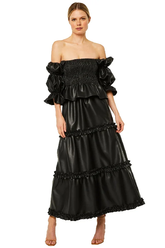 Misa - Kelis Skirt in Obsidian Vegan Leather casual skirt length