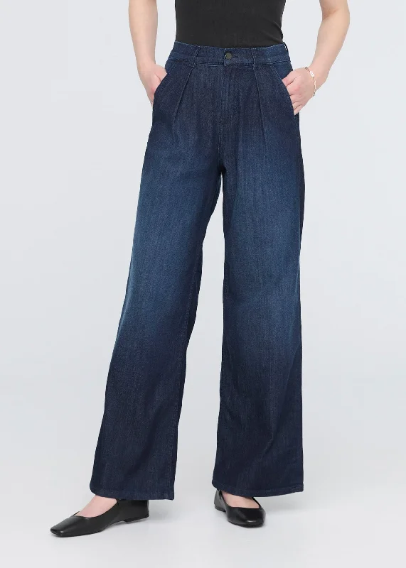Performance Denim Lite Pleated Pant - Modern Rinse Classic Flared Pants