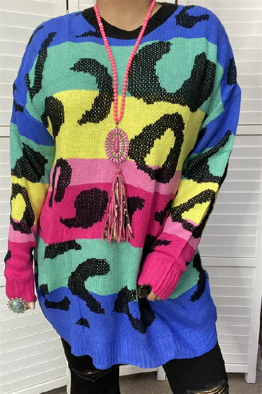 MY13437 Multi color leopard printed long sweater Wool Sweater Cotton Sweater Cashmere Sweater MY13437 Multi color leopard printed long sweater Wool Sweater Cotton Sweater Cashmere Sweater