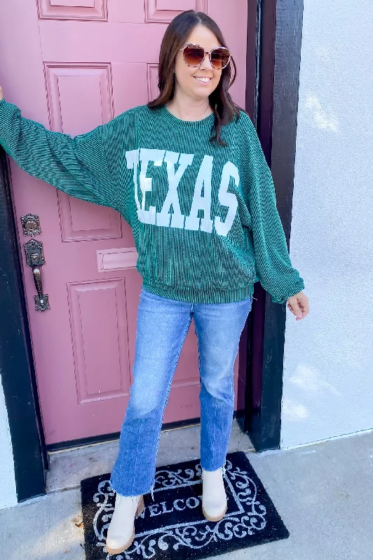 Texas Corduroy Graphic Hunter Green Sweater Fitted Loose Oversized