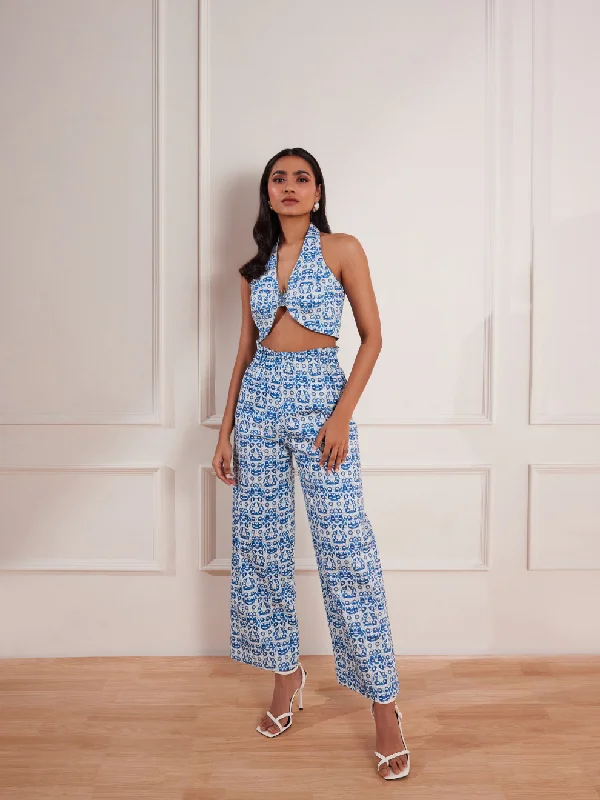 Denim Abstract Print Paper Bag Pant Slim-Fit Leggings