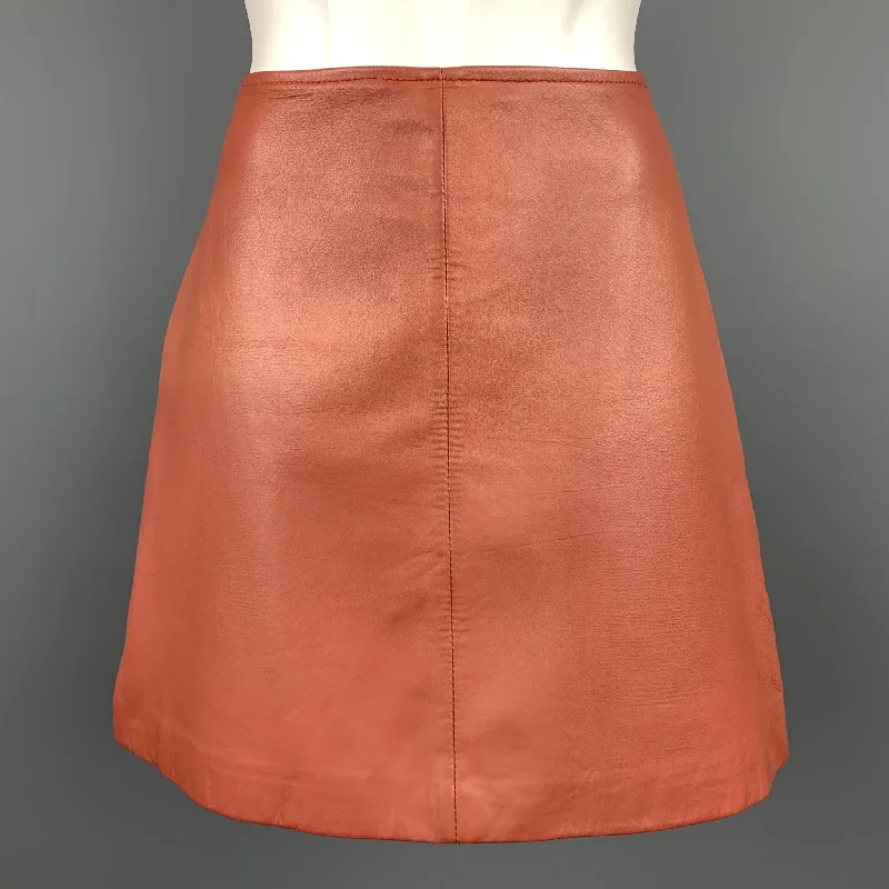 REISS Size 4 Brick Leather Lamb Skin Mini Skirt wool skirt thick