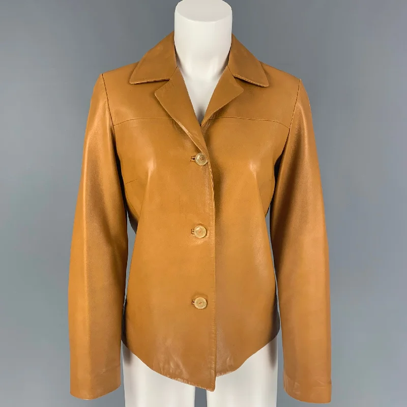 LUCIANO BARBERA Size 4 Mustard Leather Single Breasted Jacket One-Shoulder Jacket Off-the-Shoulder Jacket Asymmetrical Jacket LUCIANO BARBERA Size 4 Mustard Leather Single Breasted Jacket One-Shoulder Jacket Off-the-Shoulder Jacket Asymmetrical Jacket