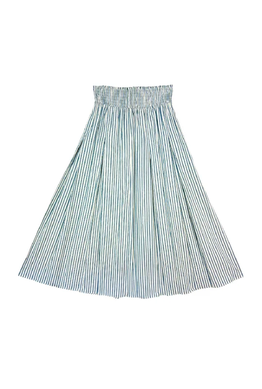 Smocked Waist MIDI Skirt - Deep Sea Stripe wool skirt breathable