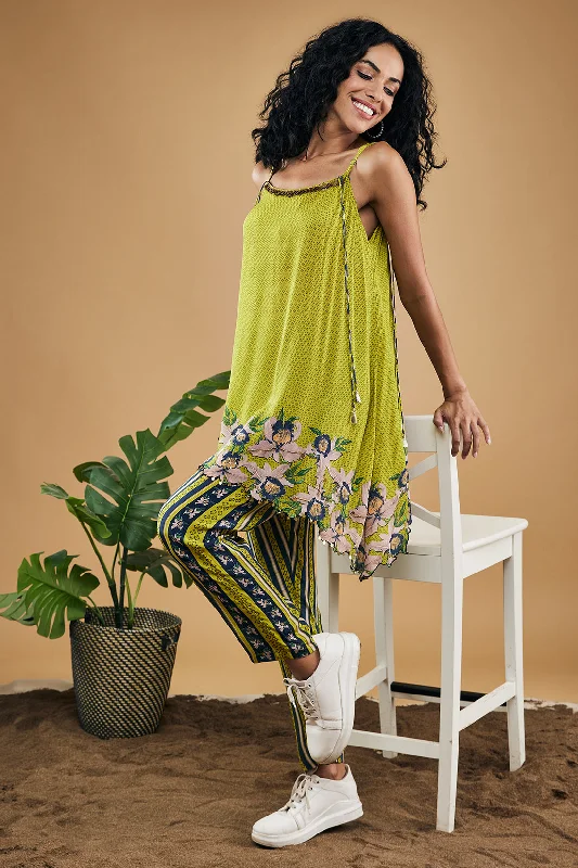 Orchid Bloom Embellished Top With Pants High-Waist Trousers