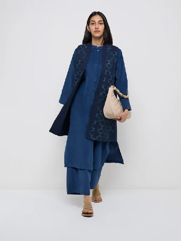 Utsa Navy Abstract Design Quilted Cotton Jacket Ribbed Jacket Pleated Jacket Ruffled Jacket Utsa Navy Abstract Design Quilted Cotton Jacket Ribbed Jacket Pleated Jacket Ruffled Jacket