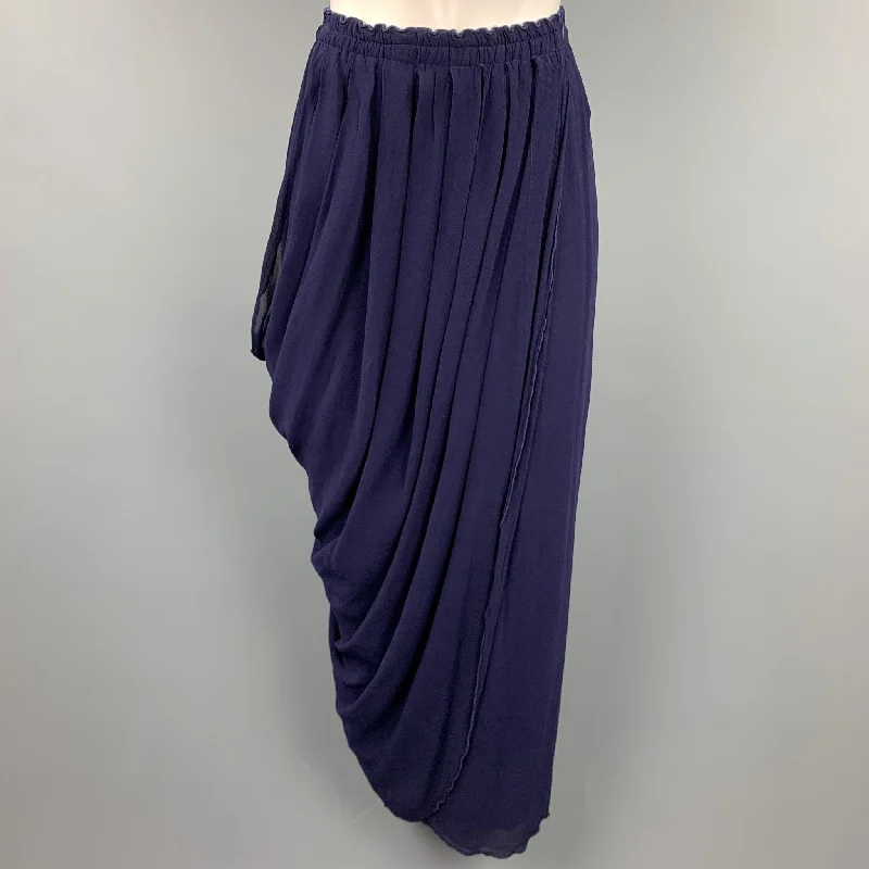 BETH SCHAEFFER Size S Navy Pleated Rayon Asymmetrical Skirt lace skirt feminine