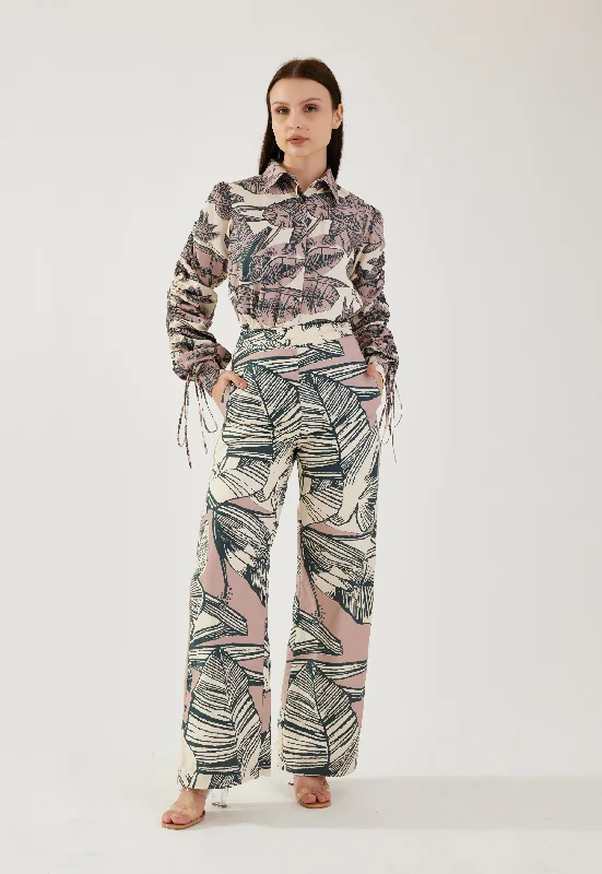 Pink and white floral pants Elegant Wool Trousers