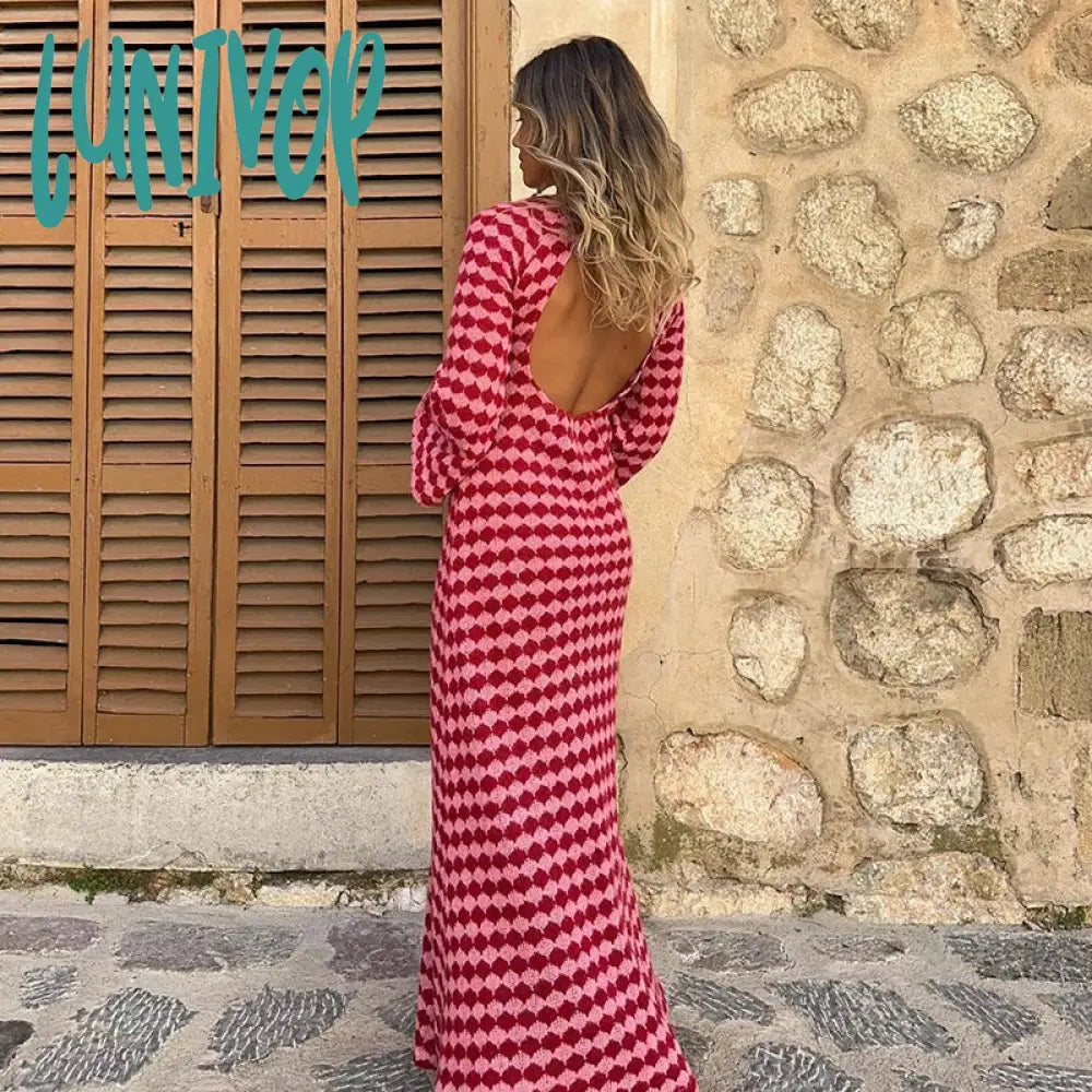 Lunivop Elegant Plaid Knitted Maxi Dress Outfits for Women Chic Sexy Club Backless Flare Sleeve Sweaters Long Dresses Clothes Sexy Dress Front Pockets Side Pockets Patch Pockets Lunivop Elegant Plaid Knitted Maxi Dress Outfits for Women Chic Sexy Club Backless Flare Sleeve Sweaters Long Dresses Clothes Sexy Dress Front Pockets Side Pockets Patch Pockets
