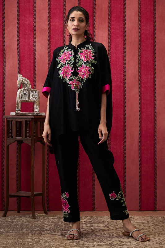 Mehr Applique Kimono Top With Pants Wide-Legged Palazzos
