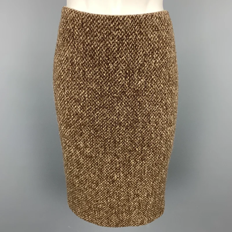 RALPH LAUREN Purple Lable Size 4 Brown Tweed Wool / Cashmere A-Line Skirt chiffon skirt floaty