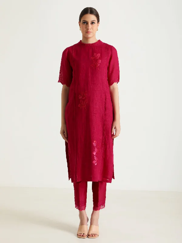 Fuchsia Tunic & Silk Chanderi Pants Formal Slim Pants