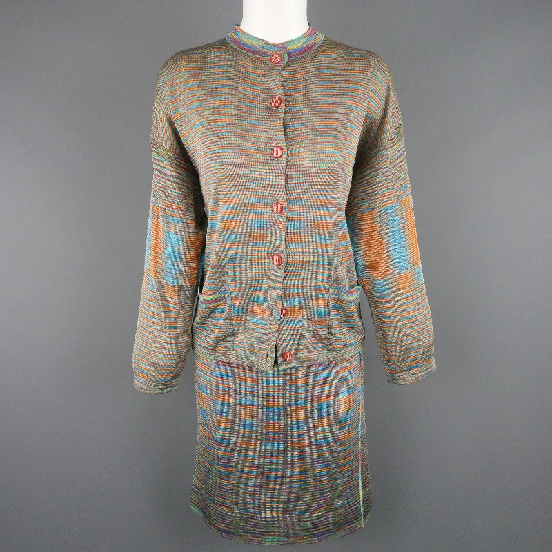 MISSONI Size 8 Multi-Color Rayon Knit Cardigan Skirt Set summer skirt style