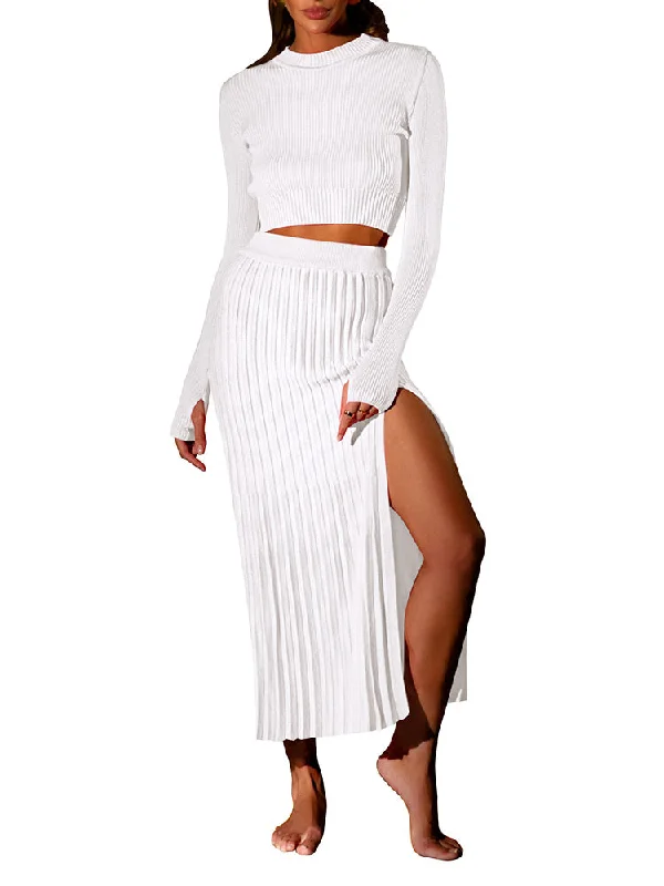 Women's Crop Top Split Bodycon Midi Skirt Fall Sweater Dresses Terry Blend Velvet Blend Canvas Blend Women's Crop Top Split Bodycon Midi Skirt Fall Sweater Dresses Terry Blend Velvet Blend Canvas Blend